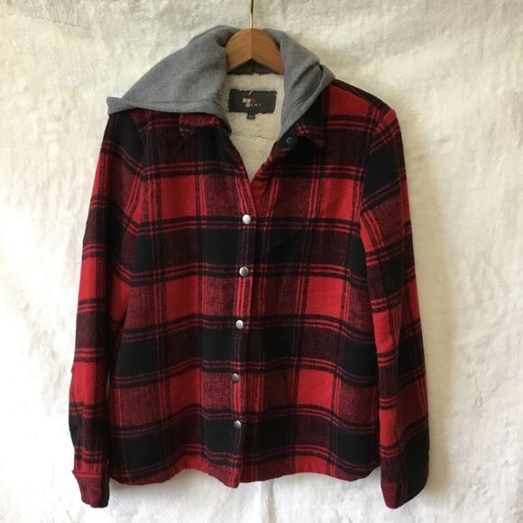 Temt Tops - Temt Red Plaid Sherpa-Lined Hoodie Jacket